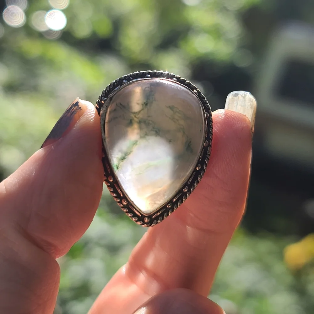 46k moss agate sterling ring sz7 - Picture 4 of 9
